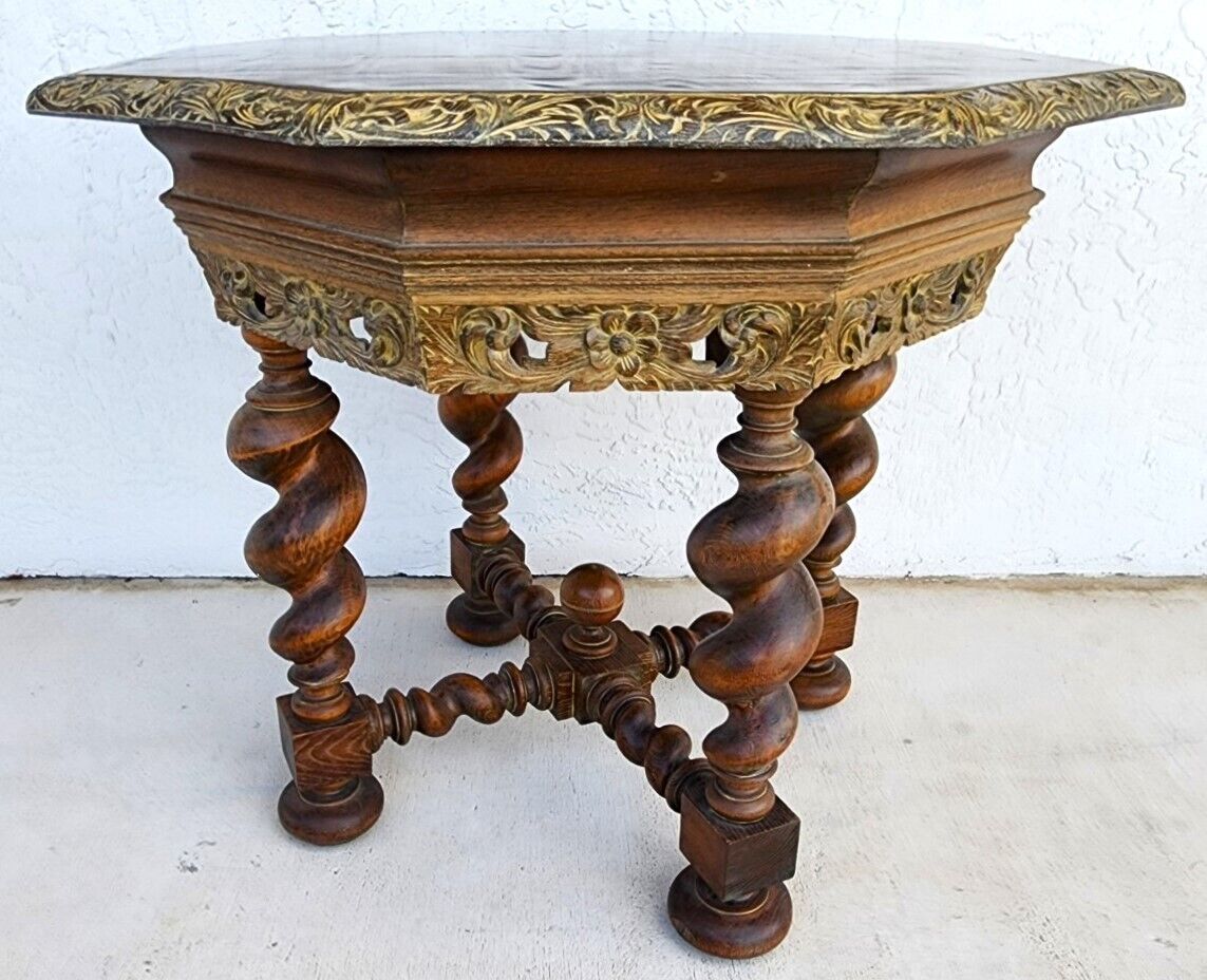 Antique French Table Louis XIII Octagonal Barley Twist 1800s