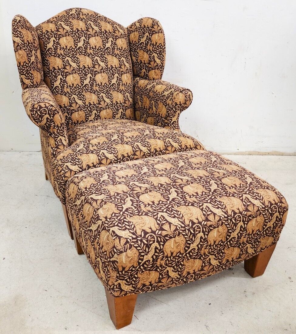 Wingback Armchair & Ottoman Elephants & Leopards Custom Designer