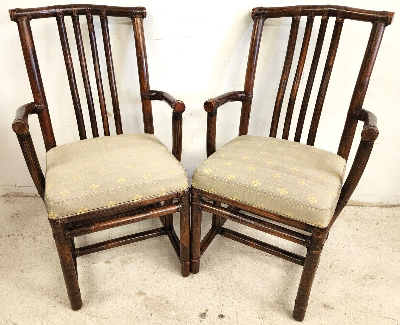 Bamboo Dining Chairs Vintage Asian Pogoda Silk by McGuire Set of 2