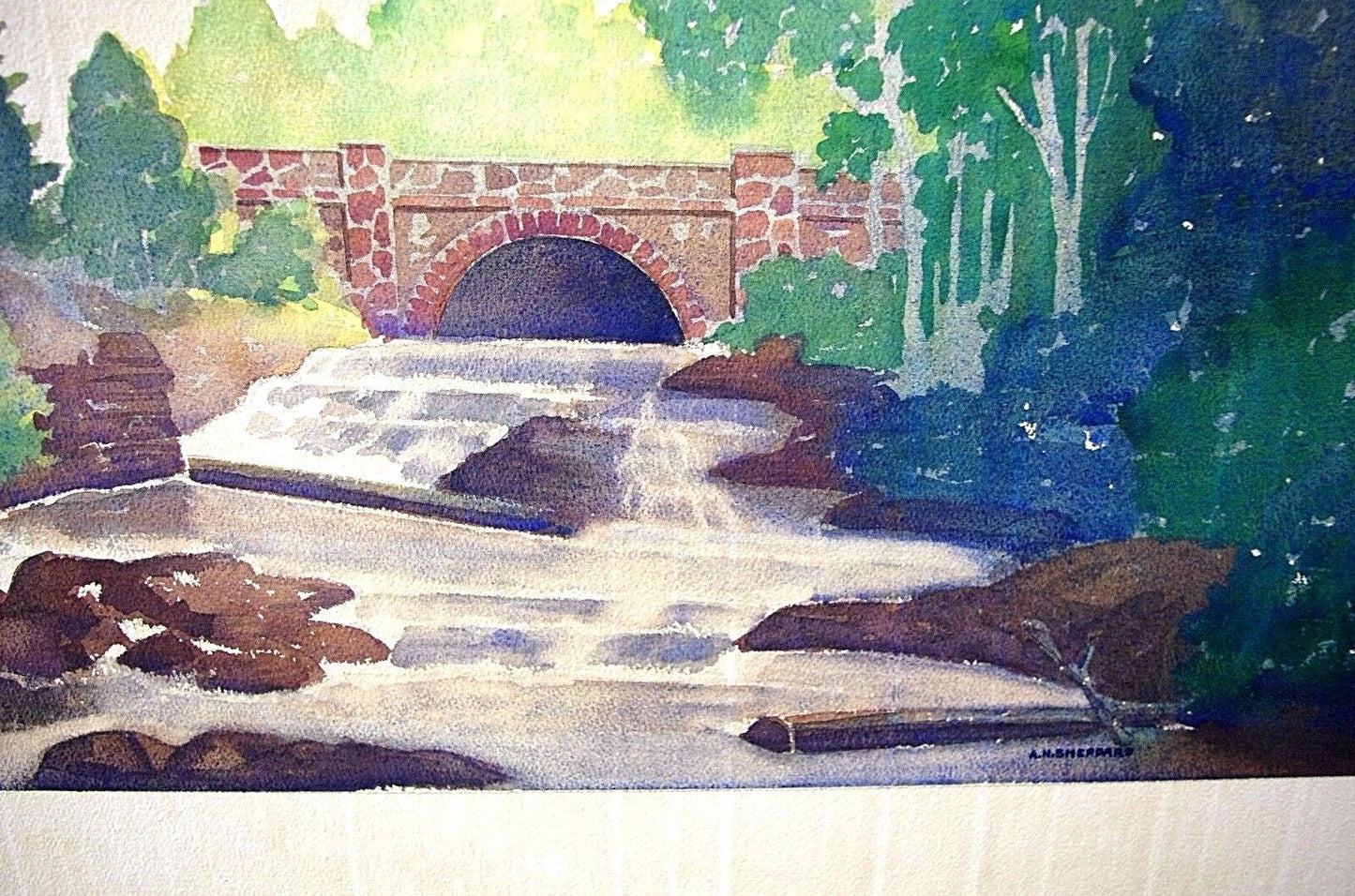Vtg Mid Century Signed R H Sheppard Landscape Watercolor Painting On Board