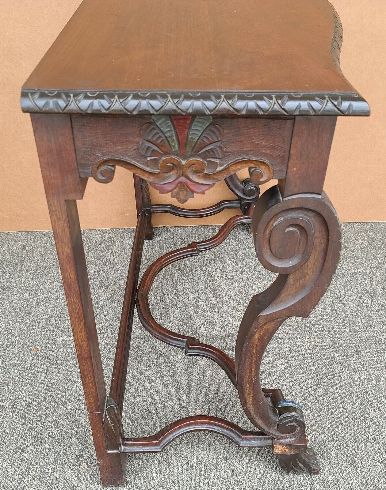 Antique English Regency Carved Acanthus Polychrome Console Table