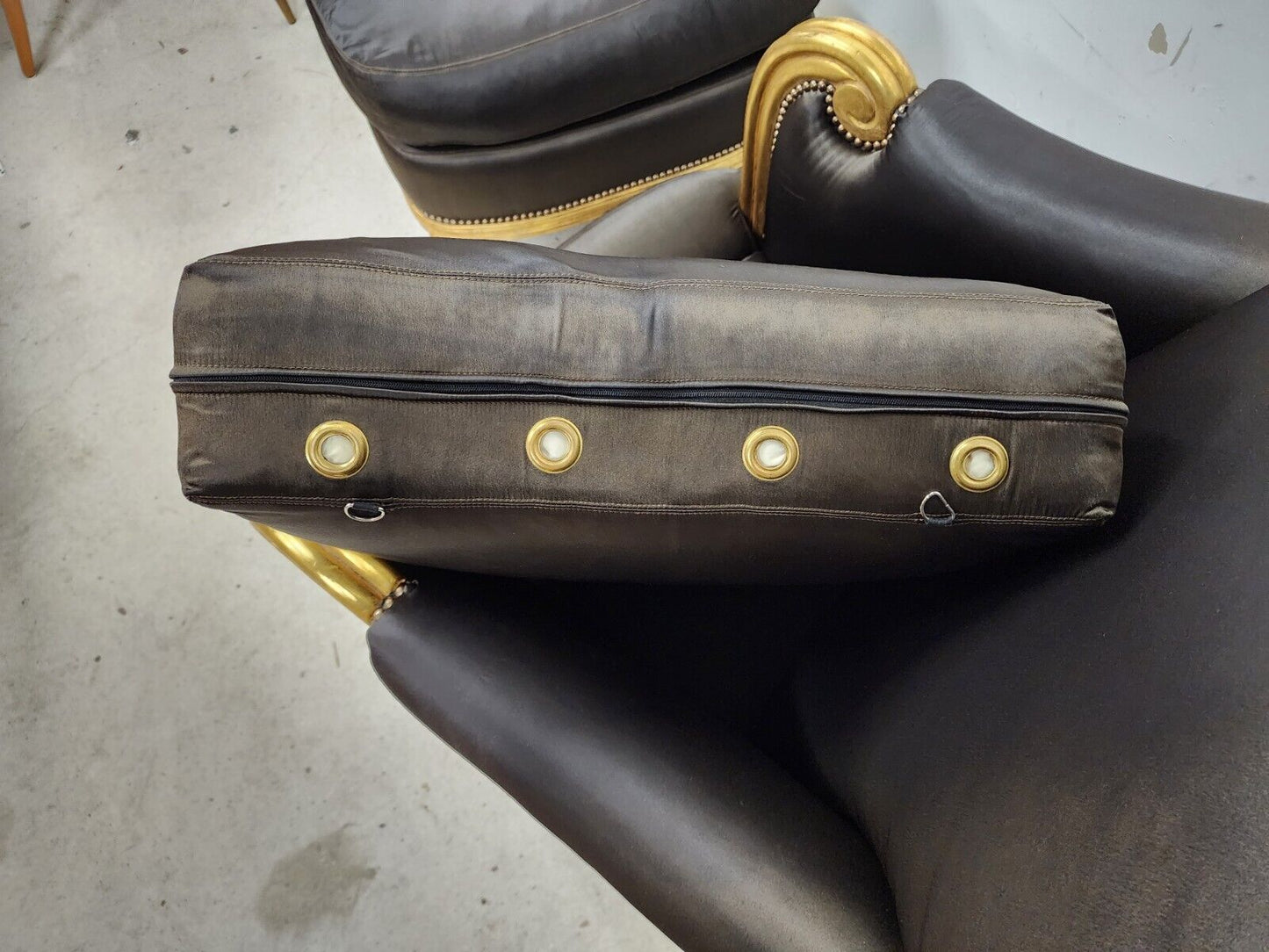 Art Deco Gilt Finish Club Chair & Ottoman