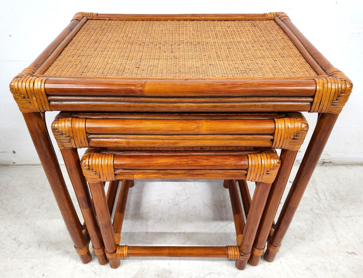 Bamboo Nesting Tables Rattan Wicker Set of 3