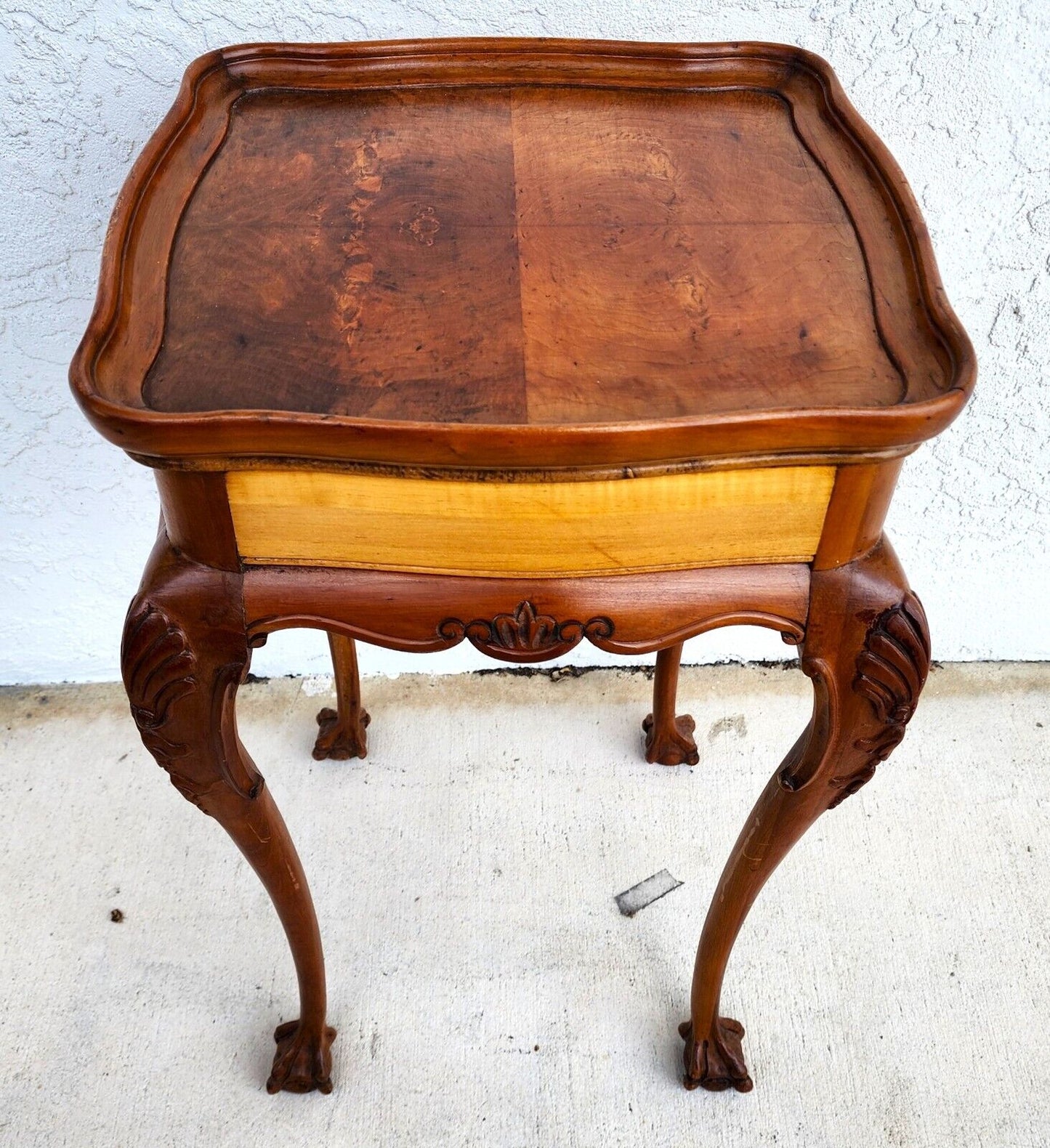 Antique Accent Table French Side Lamp Solid Wood Burl Top