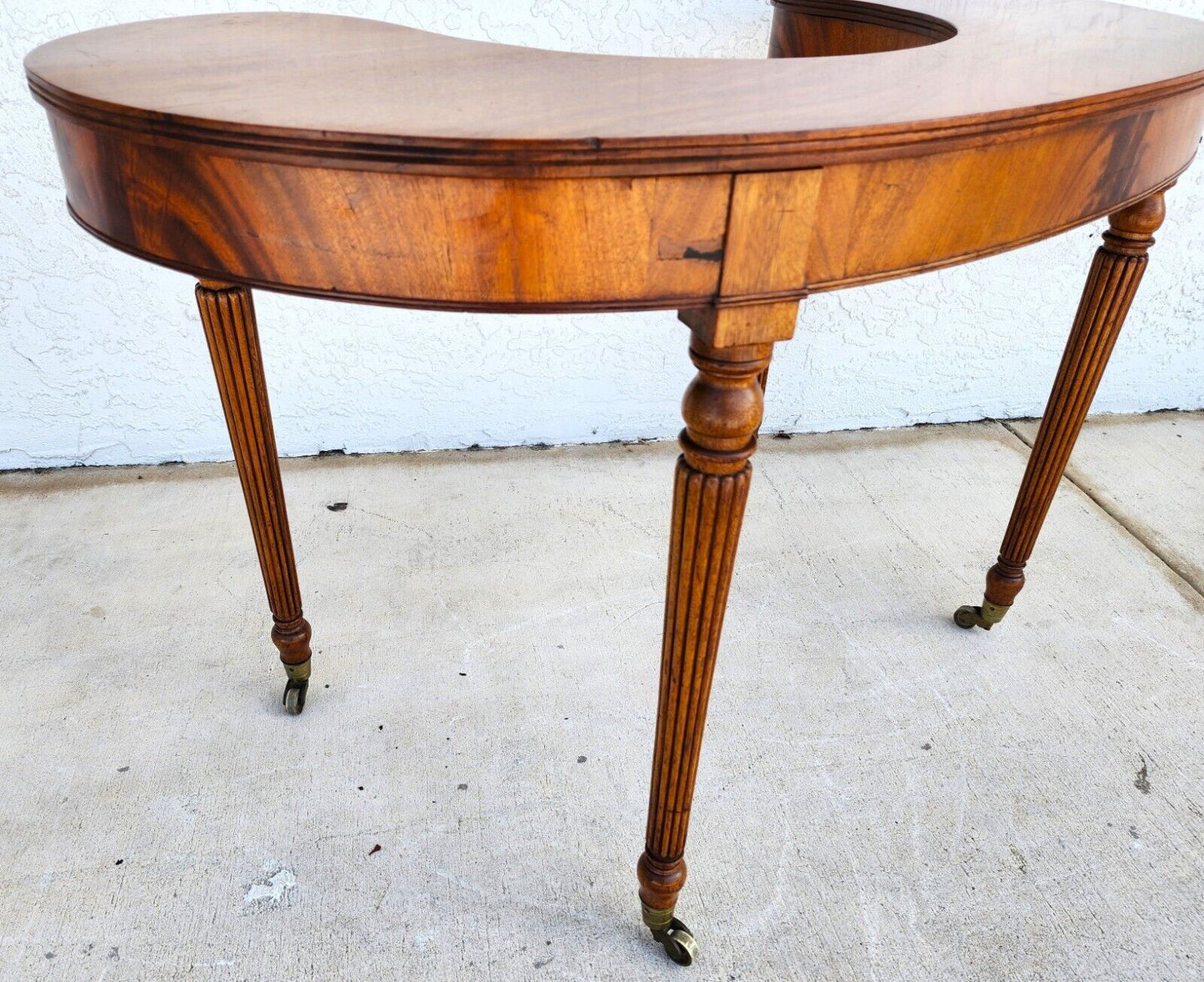 Wood Console Table Desk Mid Century Kidney Horseshoe Shape