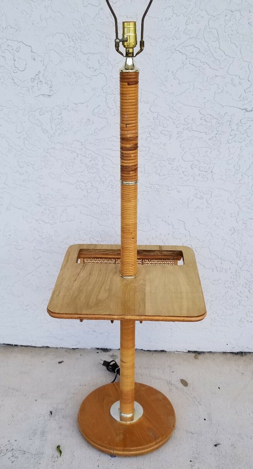 Vintage Bamboo Rattan Tiki Boho Chic Magazine Holder Floor Lamp End Side Table