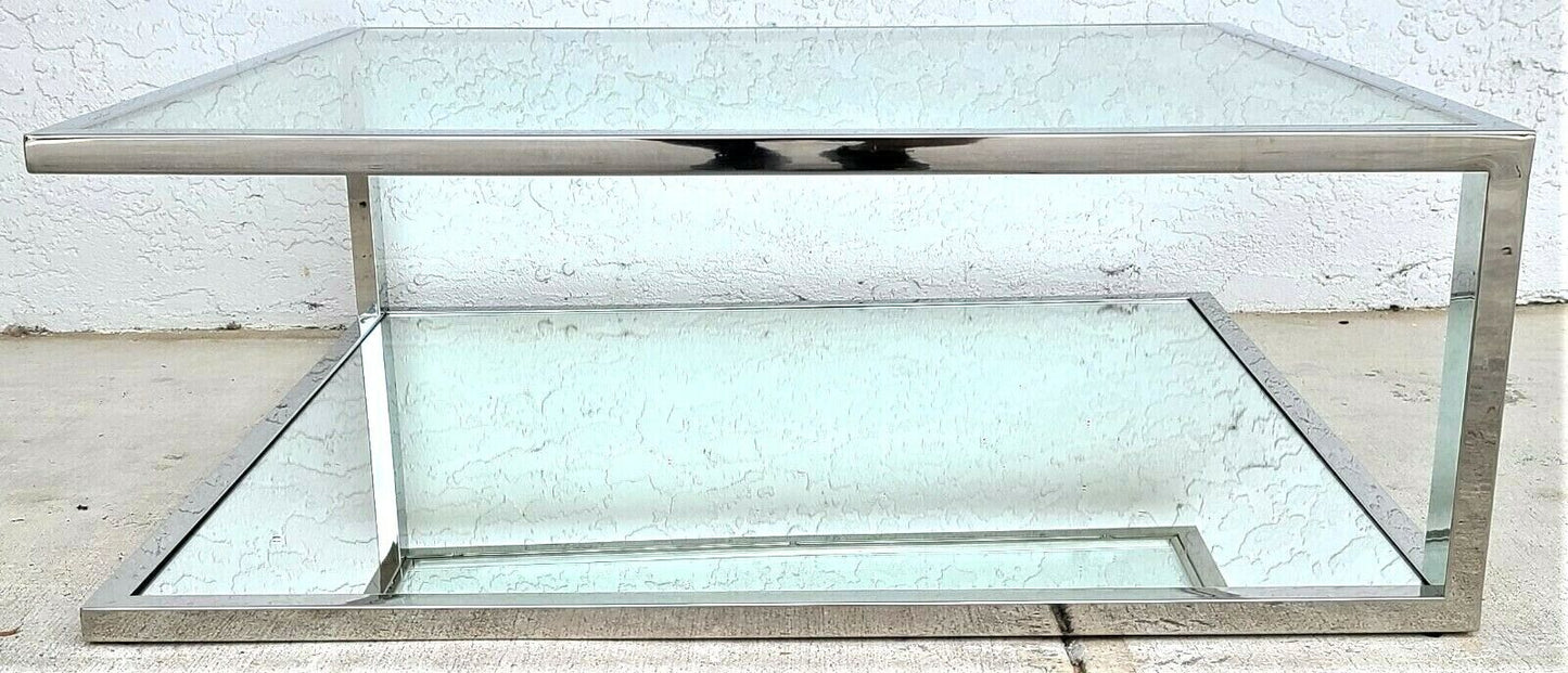 Vtg Italian Mid Century Modern Chrome Glass & Mirror Floating Top Coffee Table