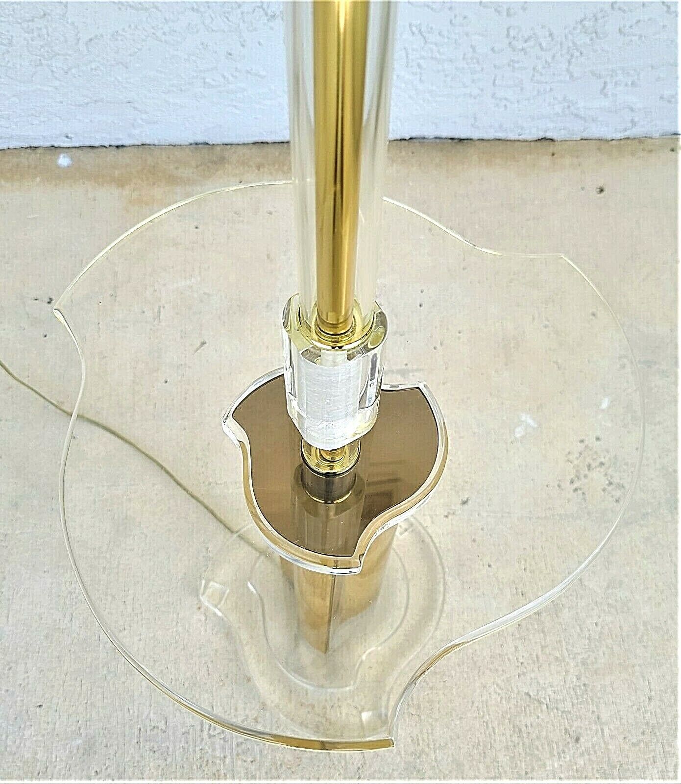Vintage Art Deco BAUER Lucite & Brass Floor Lamp With Table