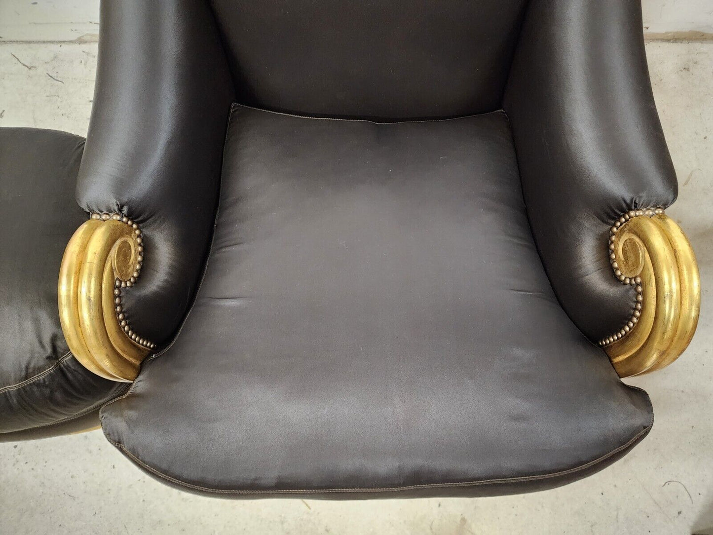 Art Deco Gilt Finish Club Chair & Ottoman