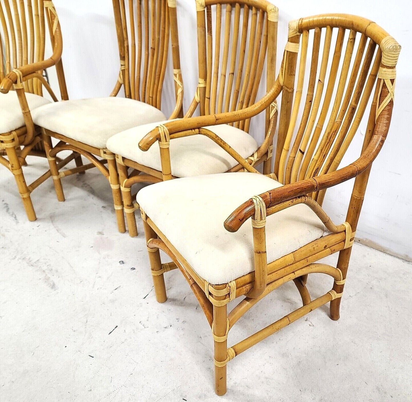 Vintage 1970s Bamboo Rattan Chairs - Set of 4