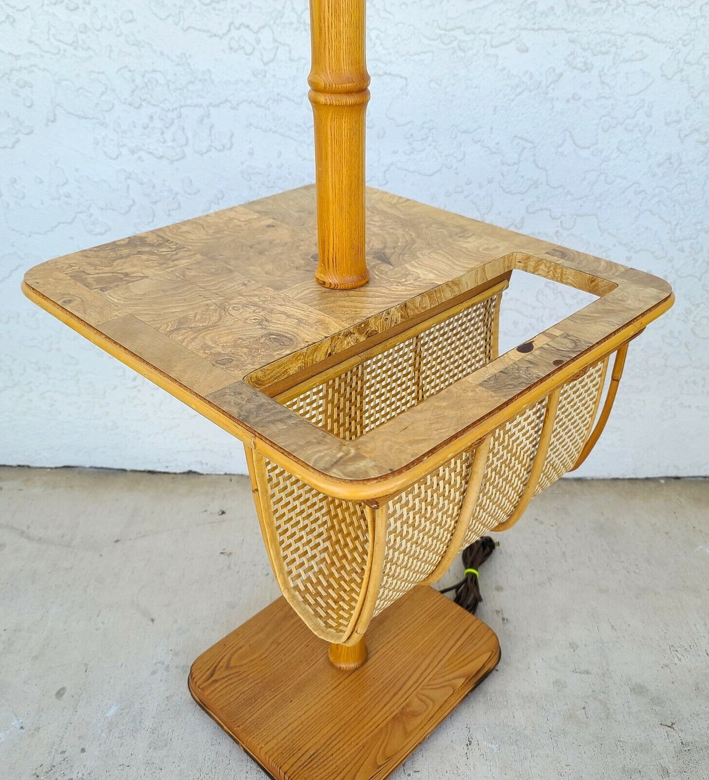 Vintage Bamboo Tiki Boho Chic Magazine Holder Floor Lamp Table