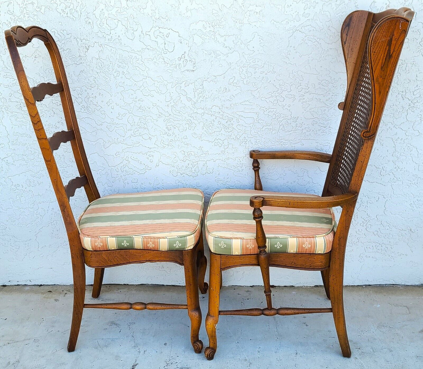Vintage French Country Oak Dining Chairs - Set of 6