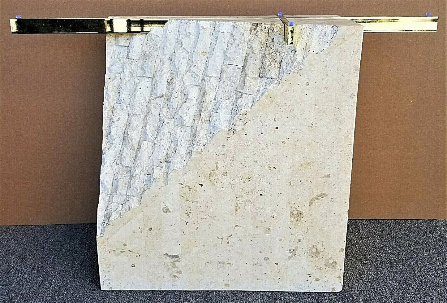 80's MAITLAND SMITH Mactan Tessellated Stone Brass Glass Console Sofa Table