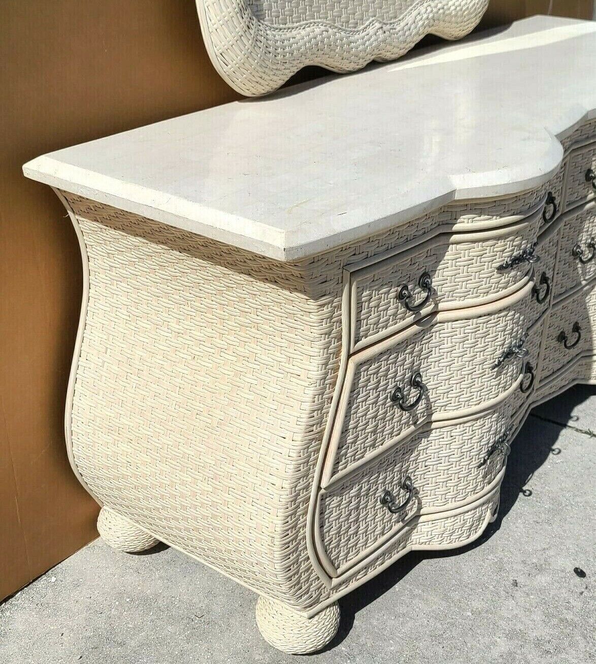 Whitecraft by Woodard French Wicker & Tessellated Stone Top Dresser