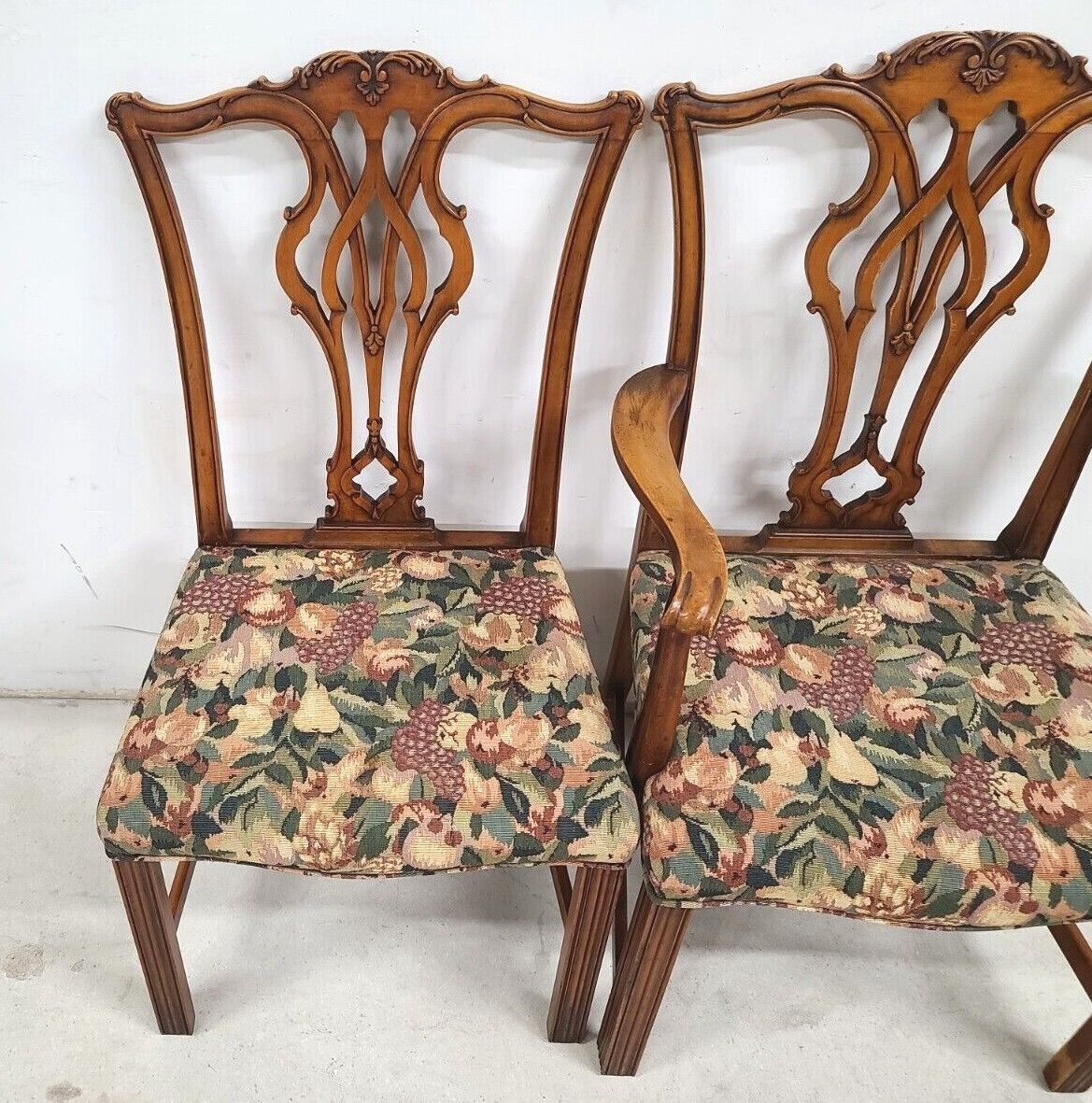 Antique 1930s Set of 6 Mahogany Chippendale Dining Chairs