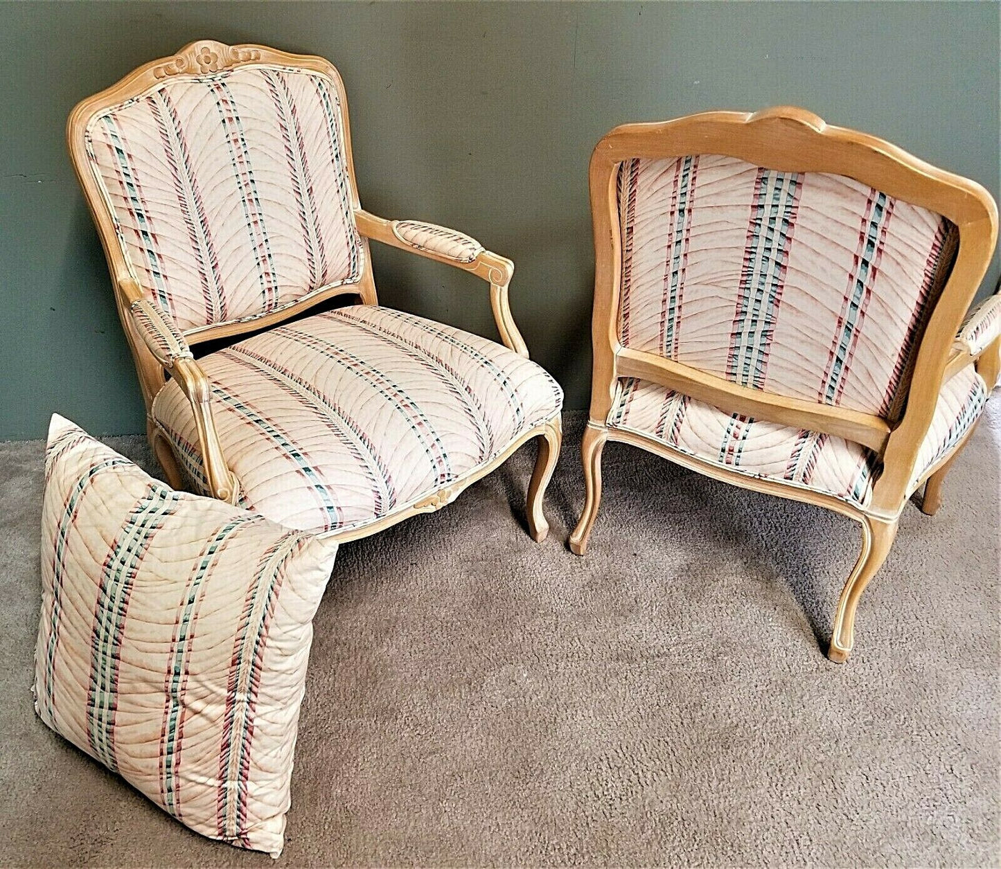 2 CHATEAU DA'X Country French Provincial Tropical Carved Wood Fauteuil Armchairs
