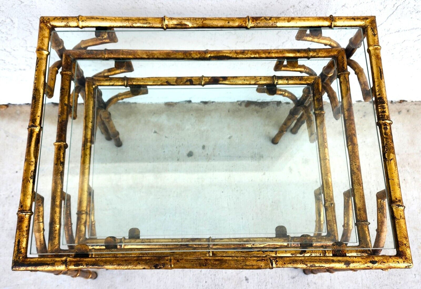 Vintage Nesting Tables Gilded Faux Bamboo Set of 3