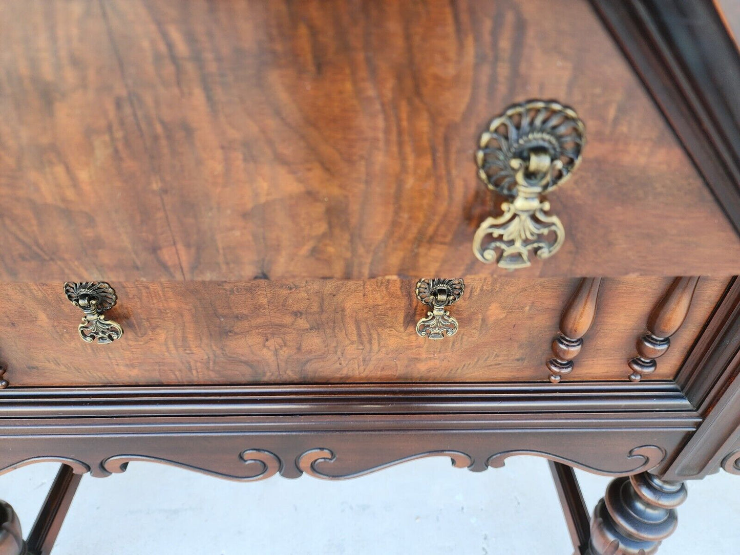 Antique Buffet Sideboard Jacobean Revival Walnut Burled Early 20th Century