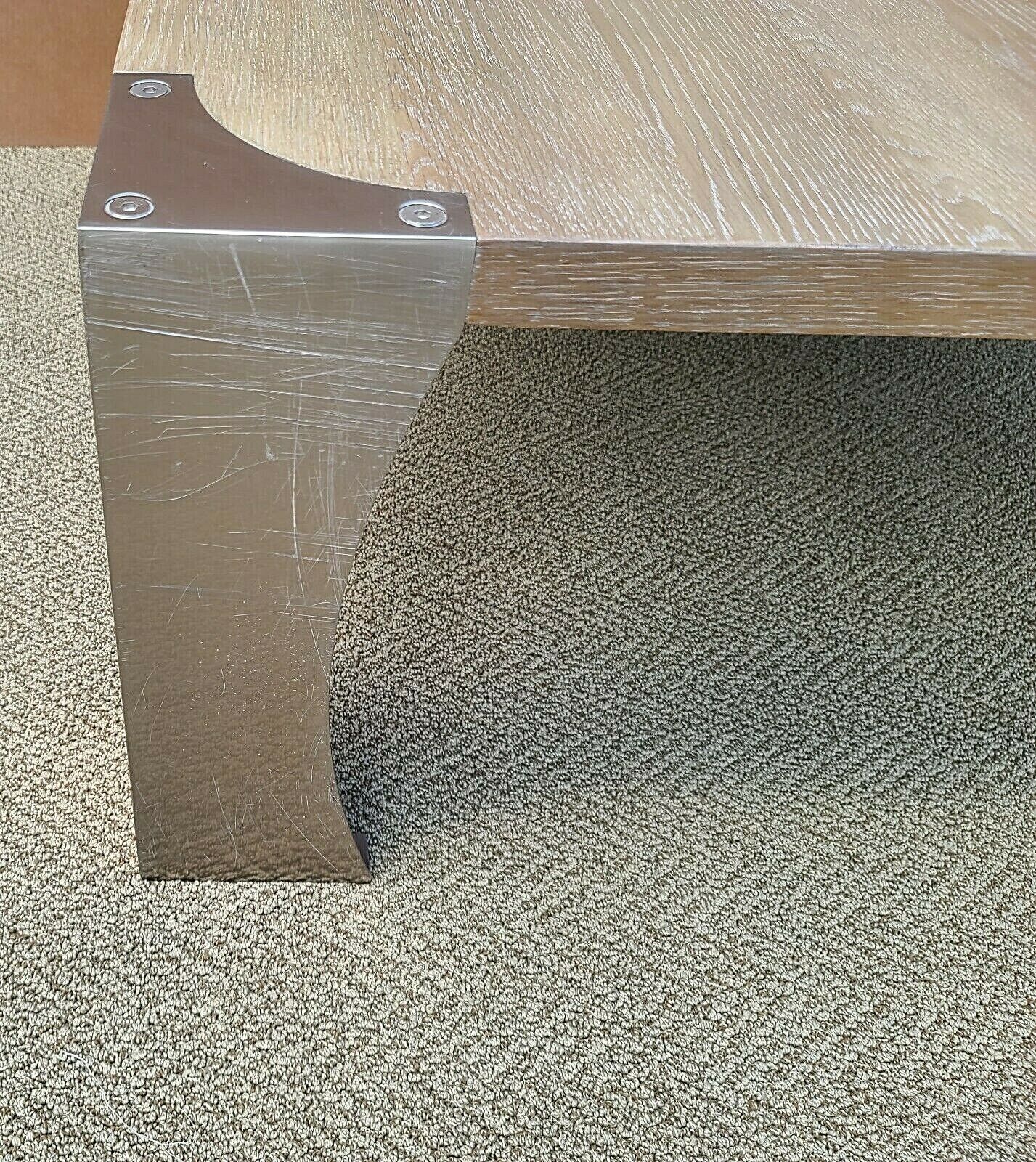 BERNHARDT MCM Modern Brushed Steel and Solid Wood Cocktail Coffee Table