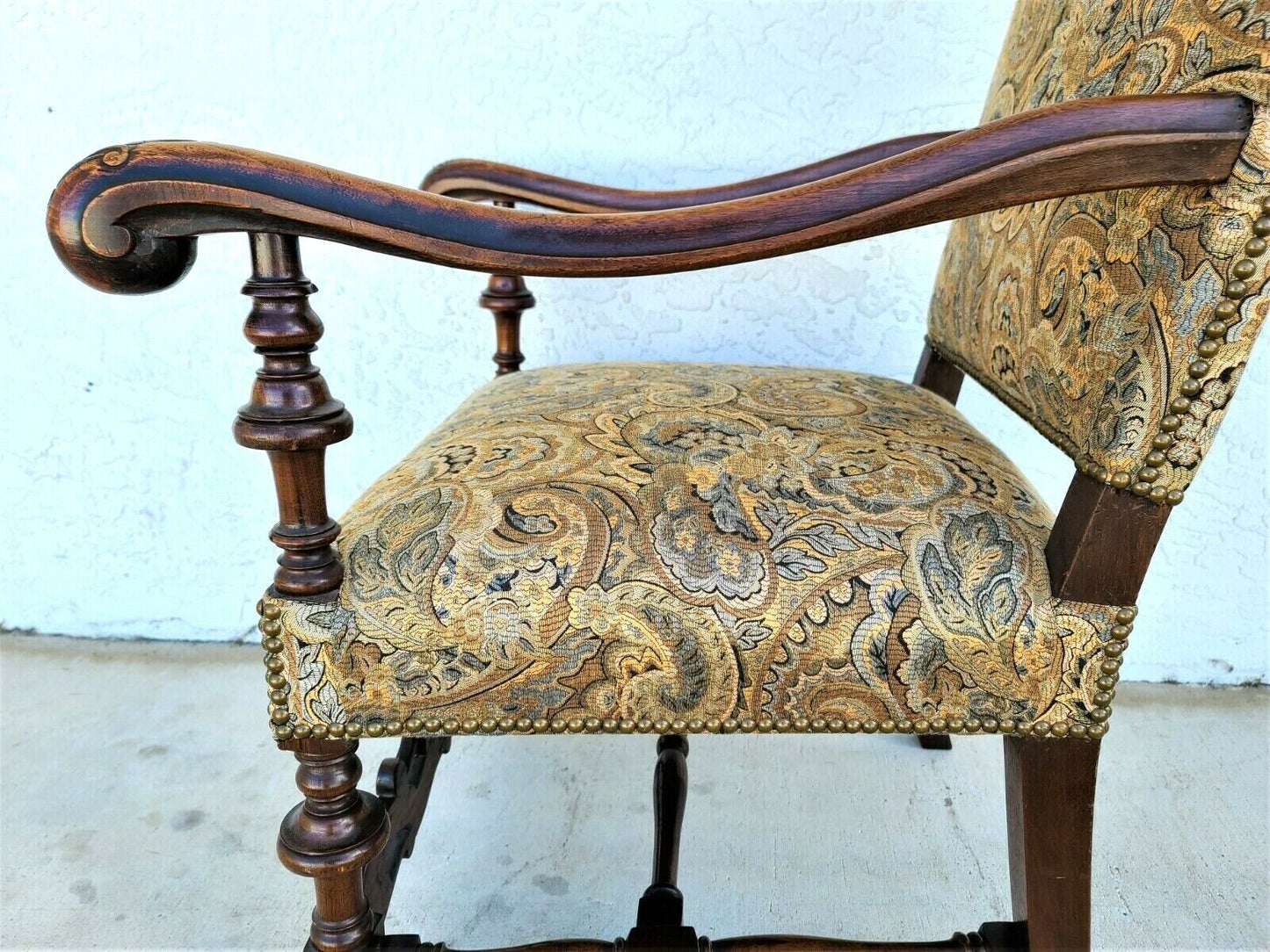 Antique Italian Renaissance Revival Style Carved Walnut Throne Chair Circa 1900