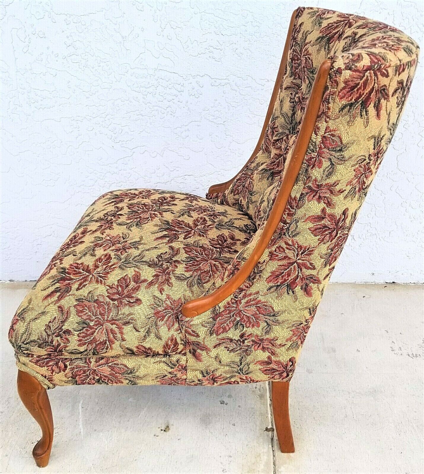 Vintage French Cabriole Tufted Slipper Chair w Tapestry Style Floral Upholstery