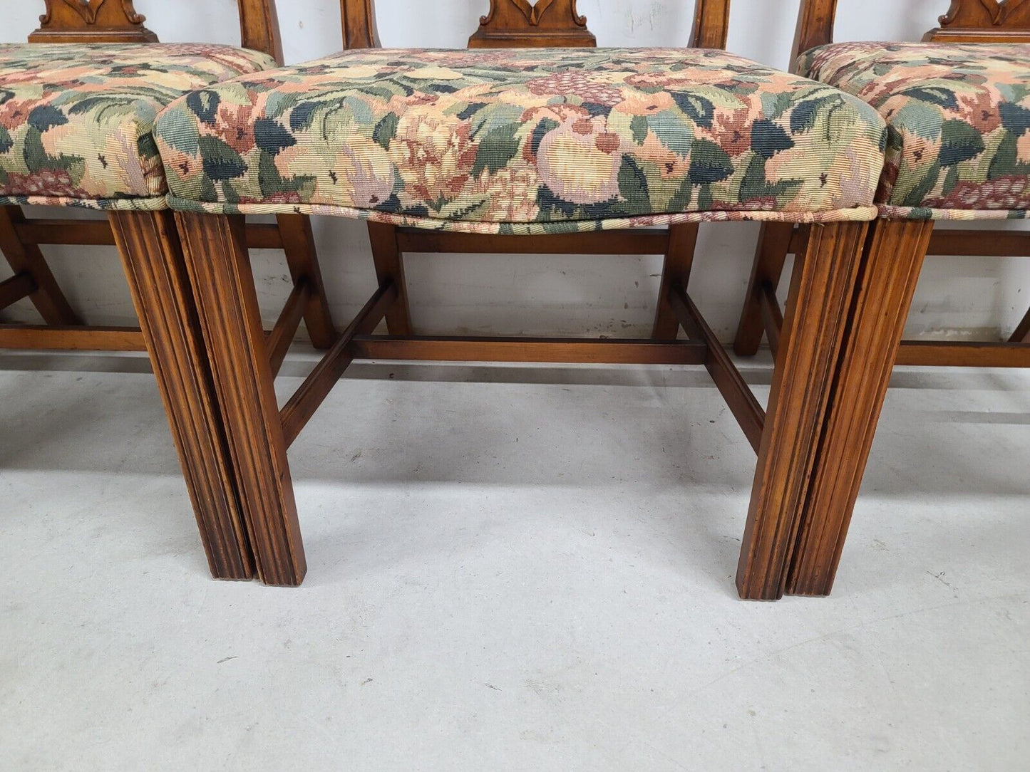 Antique 1930s Set of 6 Mahogany Chippendale Dining Chairs