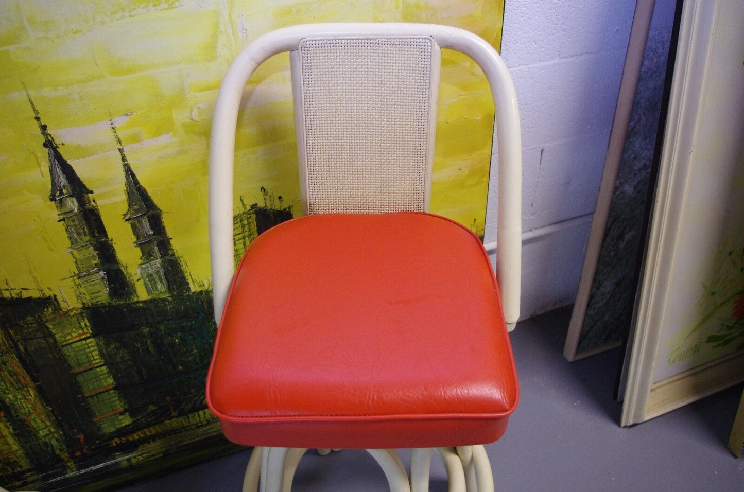 Set of 2 1960's Rattan Retro Mod Bamboo Cane Back Swivel Bar Stools