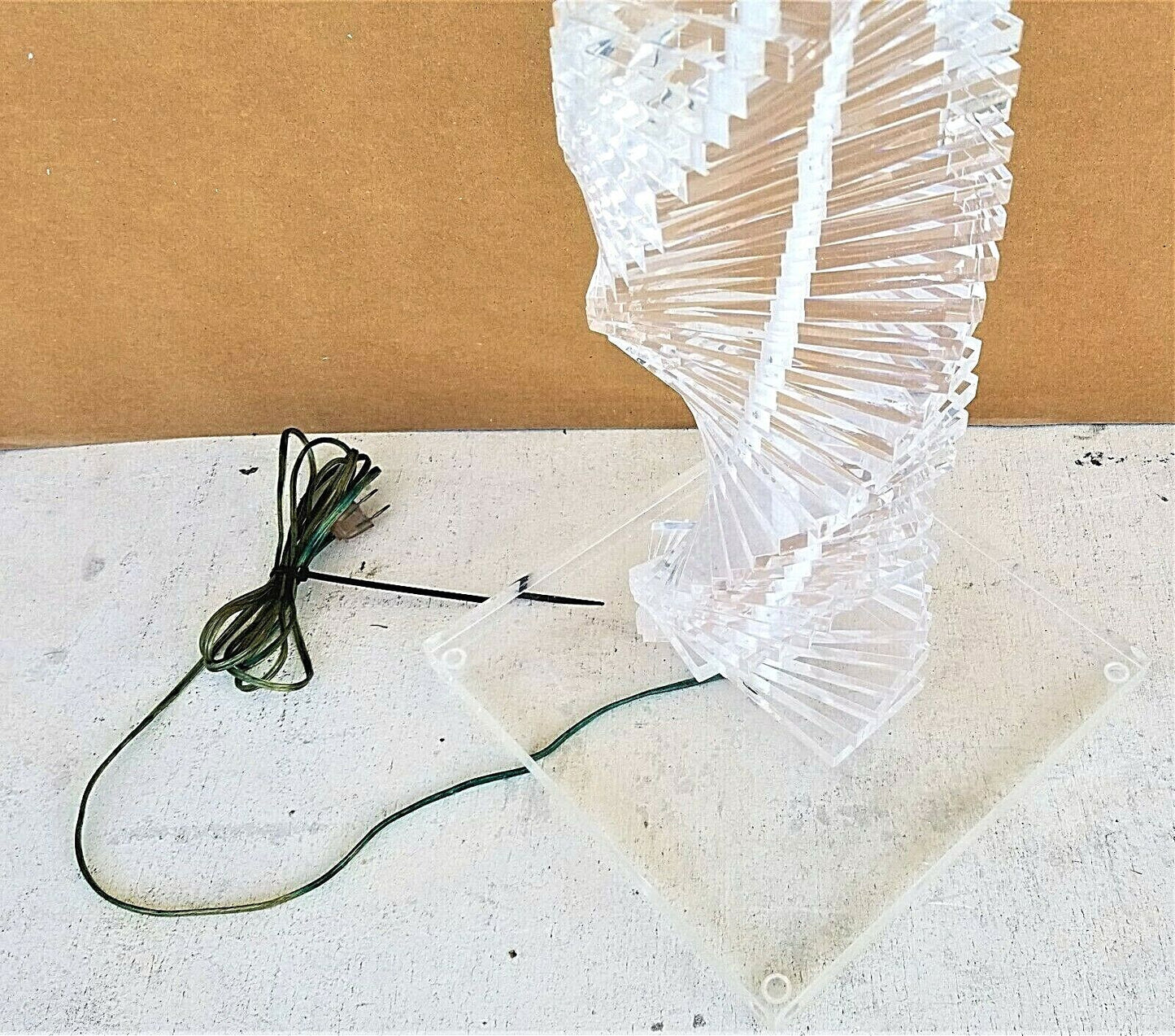 1970's Karl Springer Style Lucite Stacked Helix Spiral Staircase Floor Lamp