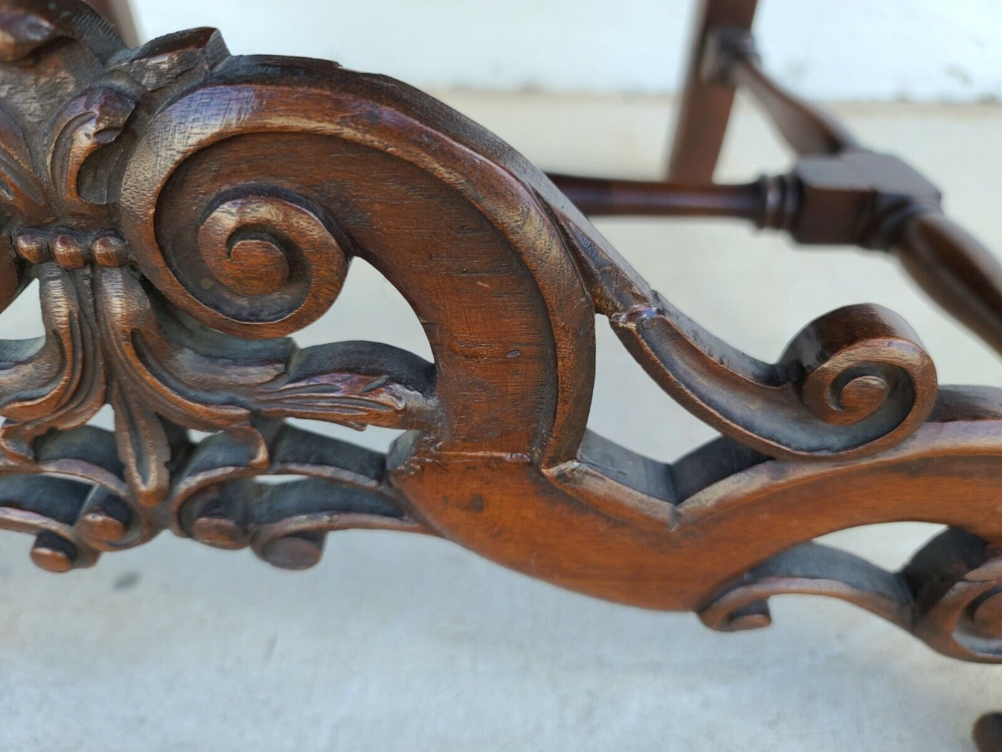 Antique Italian Renaissance Revival Style Carved Walnut Throne Chair Circa 1900