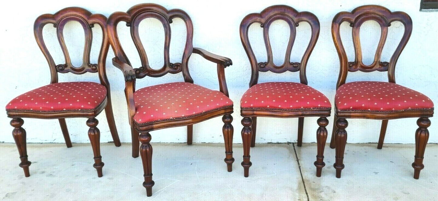 Antique English Walnut Petite Dining Chairs - Set of 4