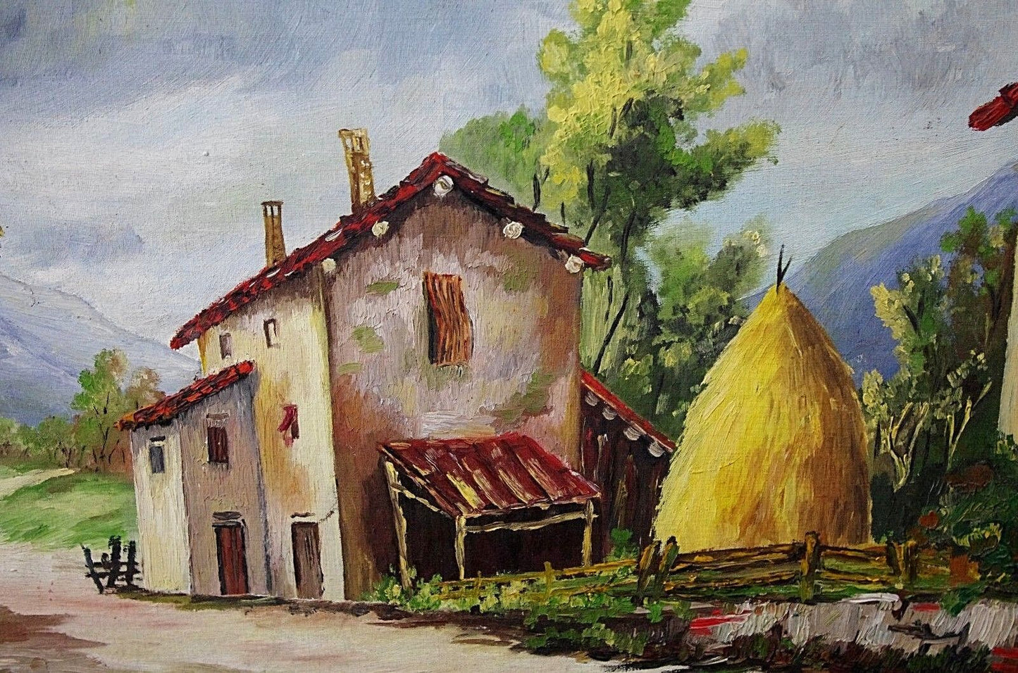 Vintage Signed RINO DILLA PIA Italian Farmhouse Landscape Oil Painting on Board