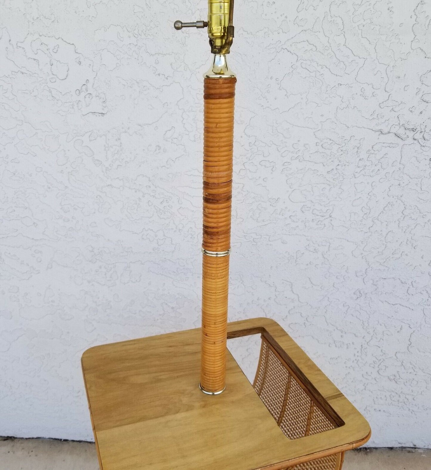 Vintage Bamboo Rattan Tiki Boho Chic Magazine Holder Floor Lamp End Side Table