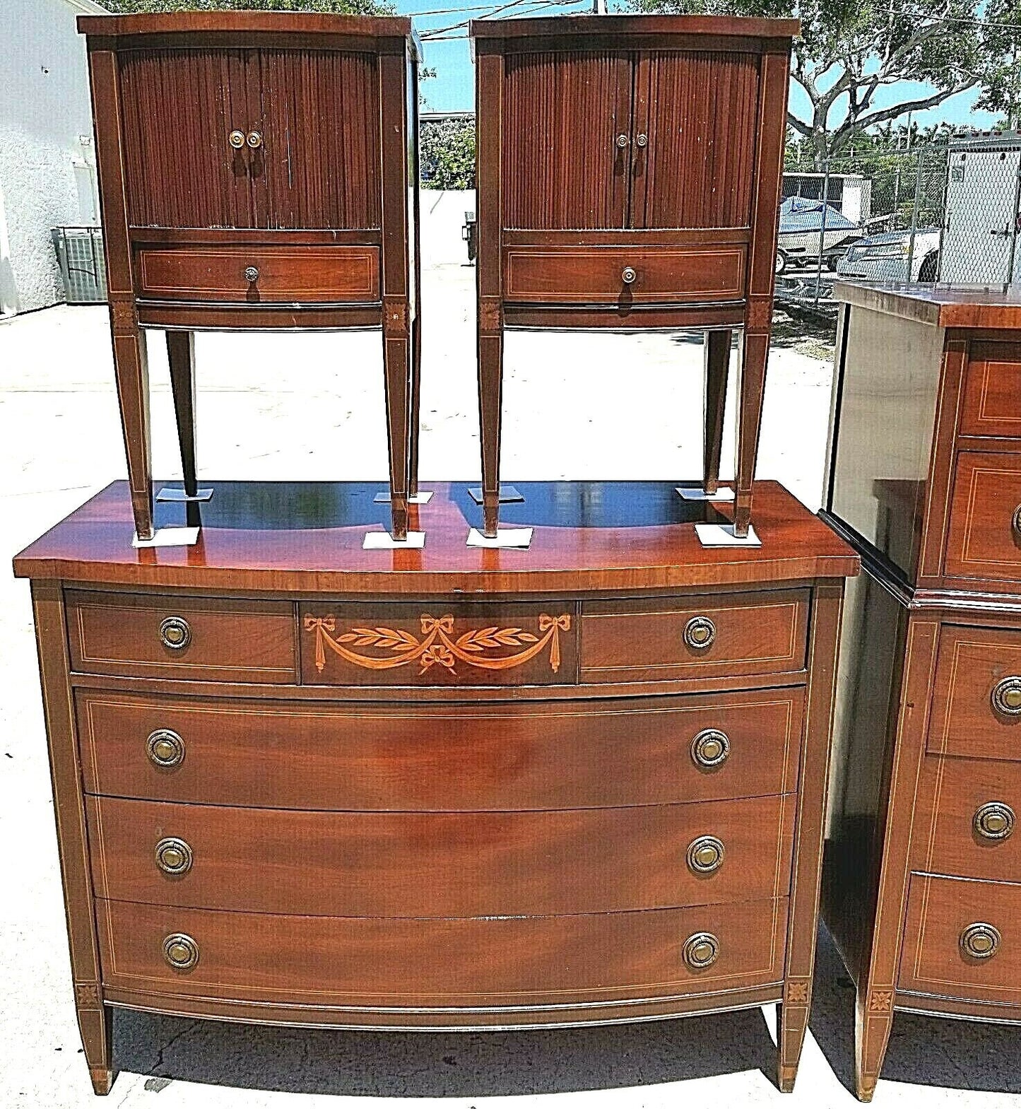 Antique VANLEIGH FURNITURE of New York Mahogany Federal Style Highboy Dresser