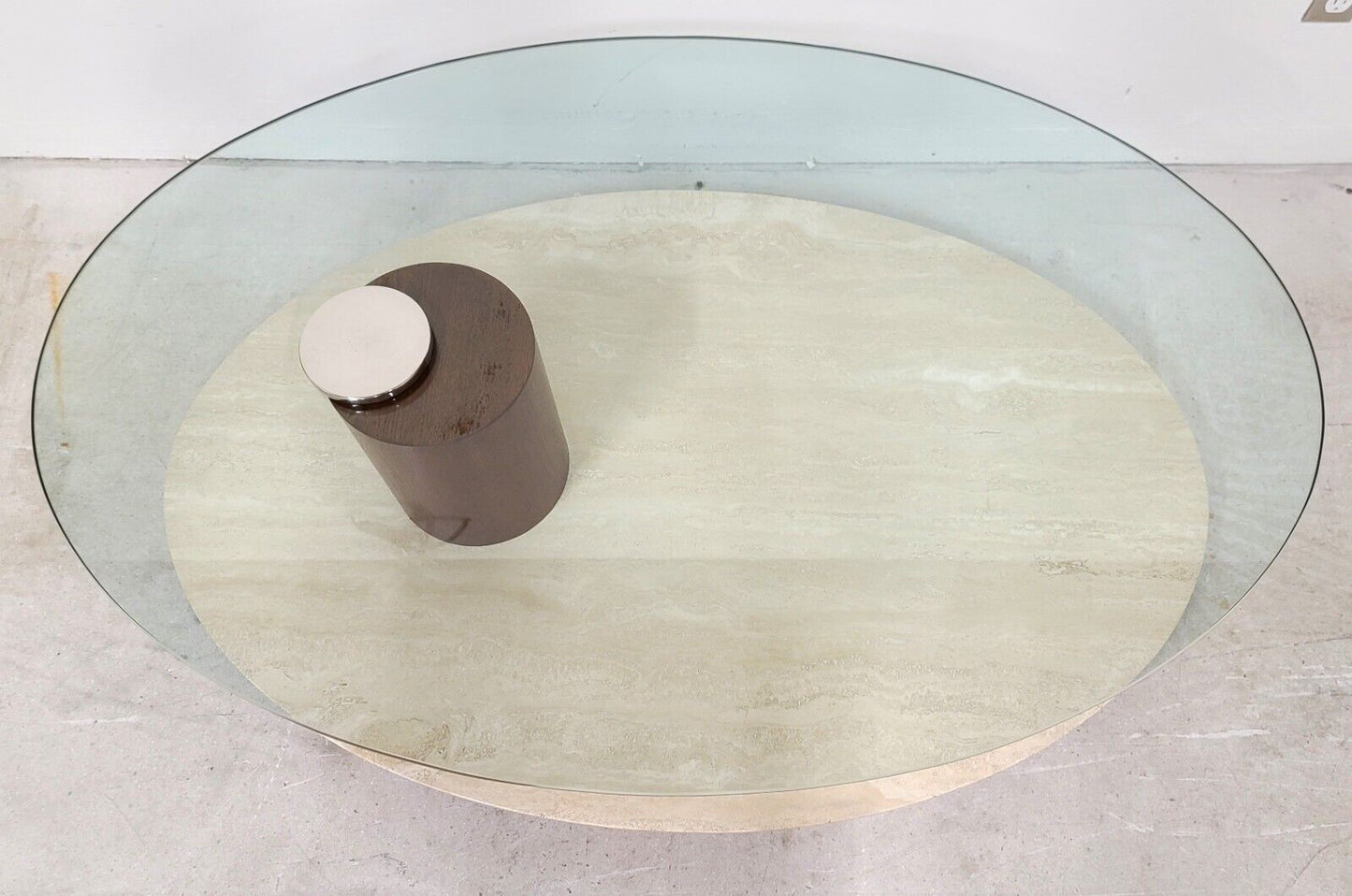1970's MCM Travertine & Glass Swivel Top Coffee Cocktail Table by LION IN FROST