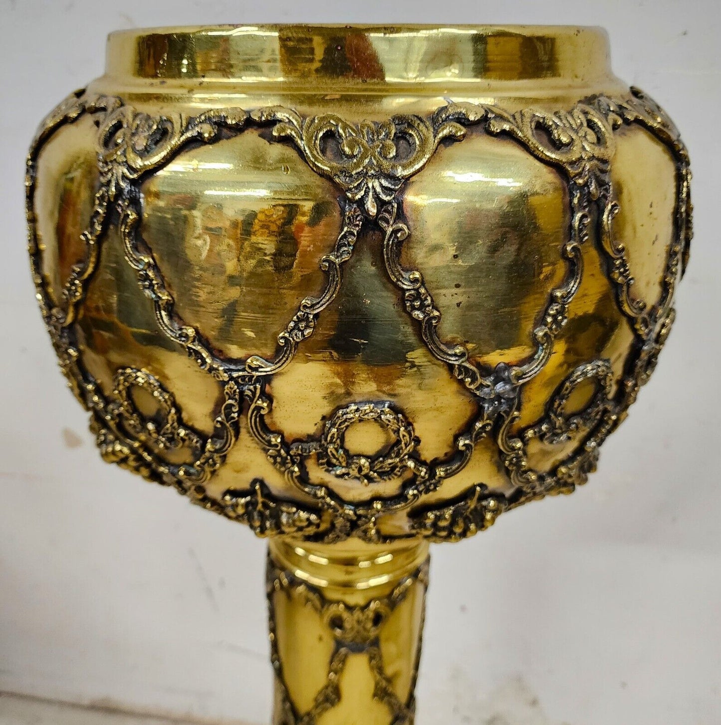 2 Antique Brass Planter Stands