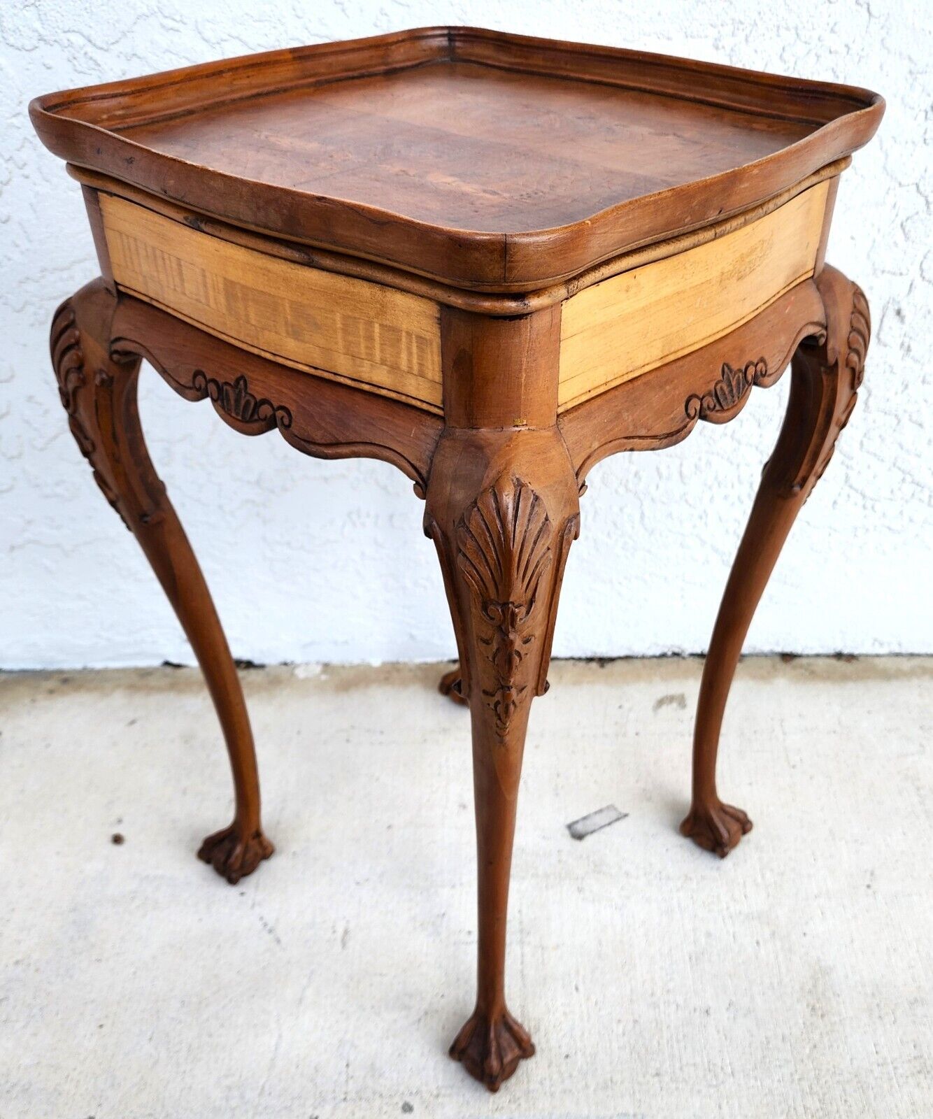 Antique Accent Table French Side Lamp Solid Wood Burl Top