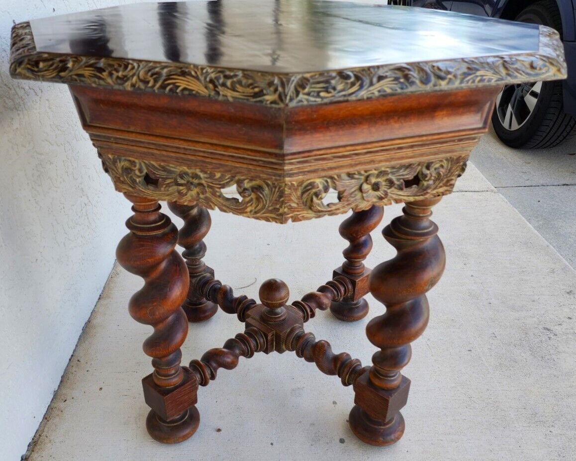 Antique French Table Louis XIII Octagonal Barley Twist 1800s