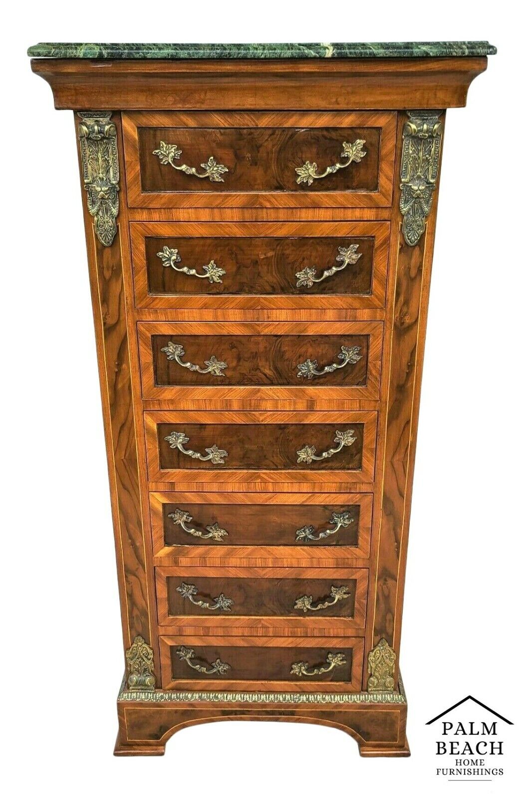 French Louis XV Marble Top Chest Dresser TV Stand with Gilt Ormolu Mounts