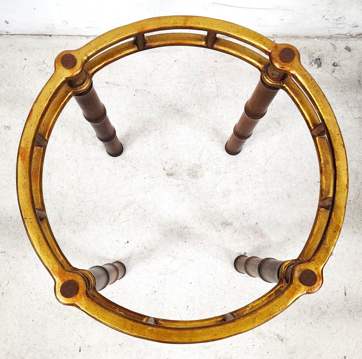 Bamboo Side Table Vintage Gilt Metal Wood Glass