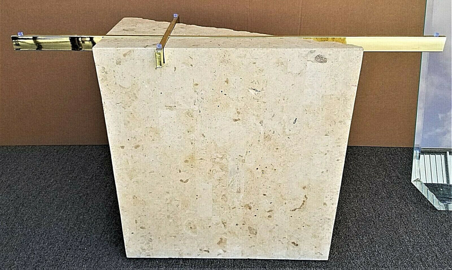 80's MAITLAND SMITH Mactan Tessellated Stone Brass Glass Console Sofa Table