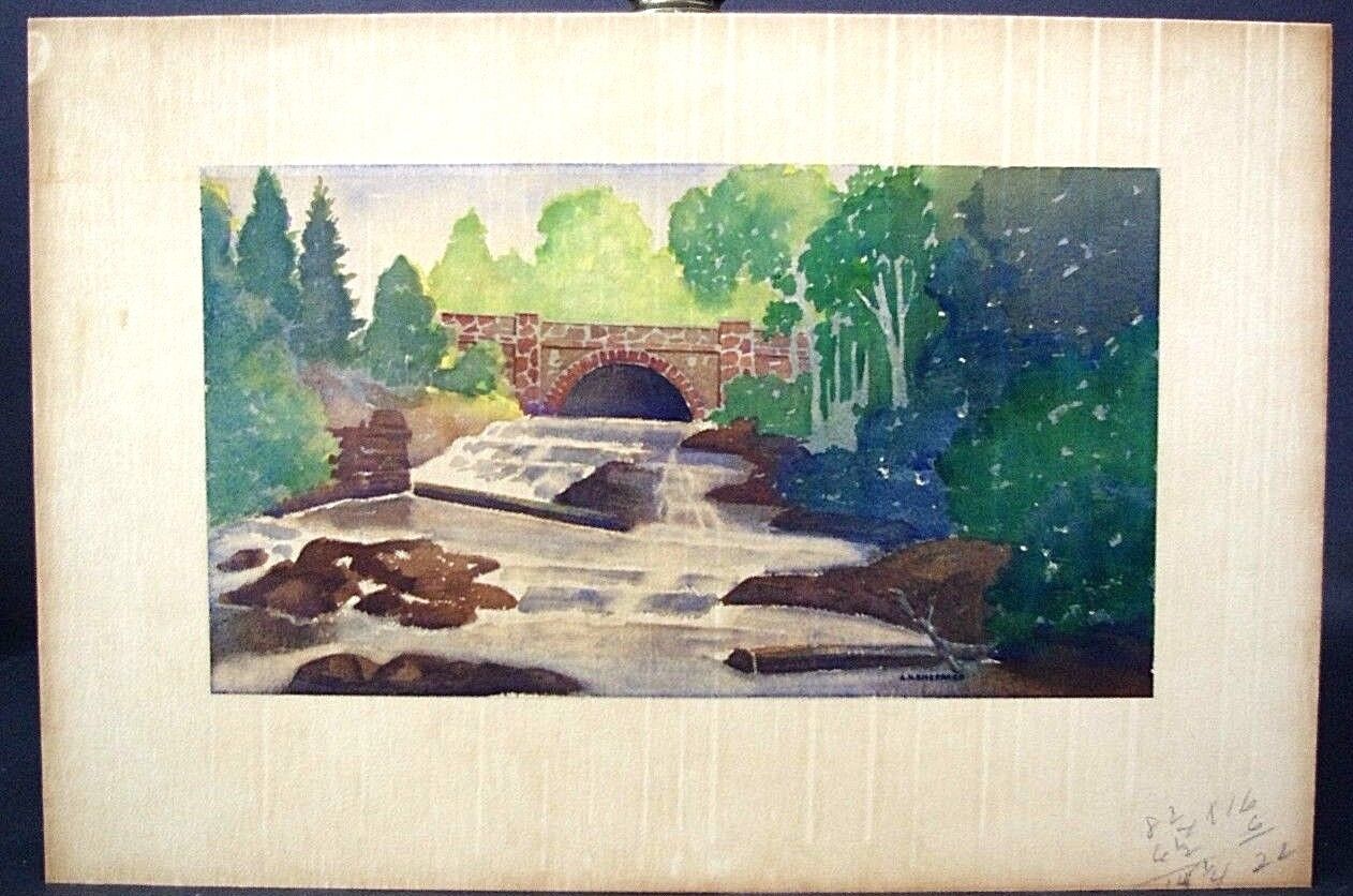 Vtg Mid Century Signed R H Sheppard Landscape Watercolor Painting On Board