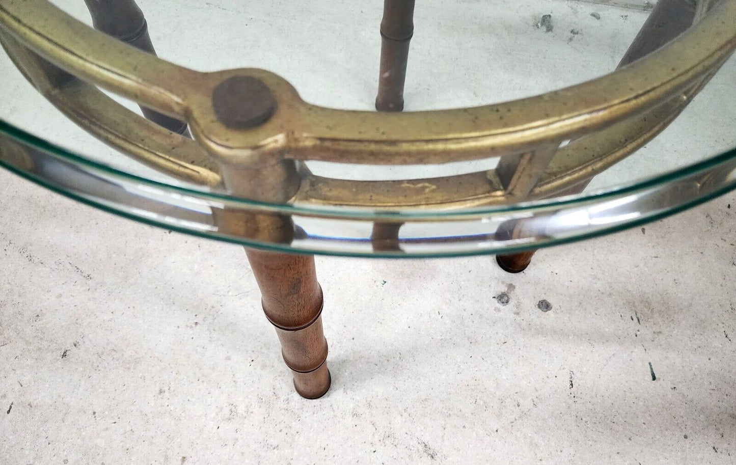 Bamboo Side Table Vintage Gilt Metal Wood Glass