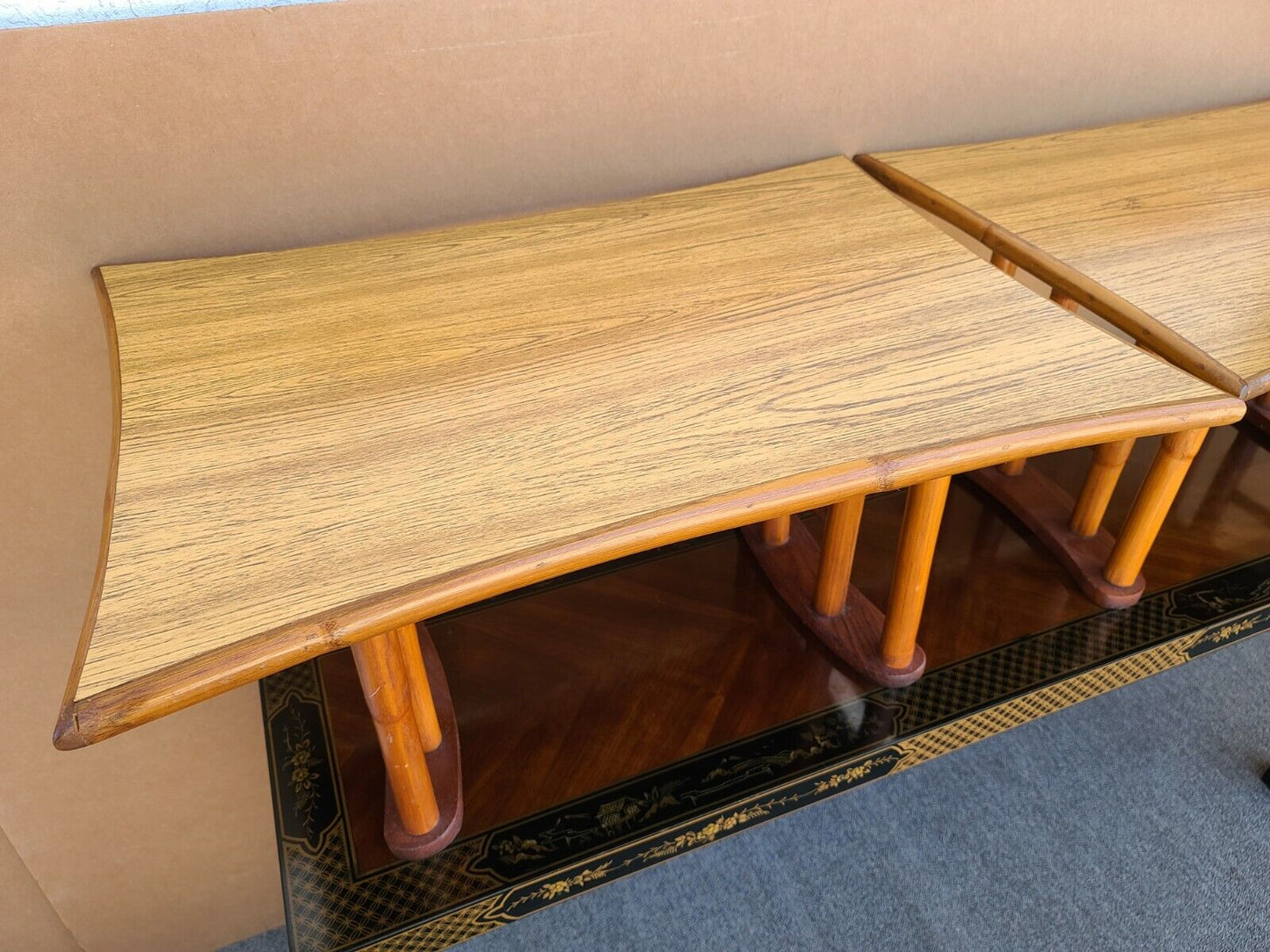 Vintage Bamboo Boho Chic Chinoiserie Side End Tables - A Pair