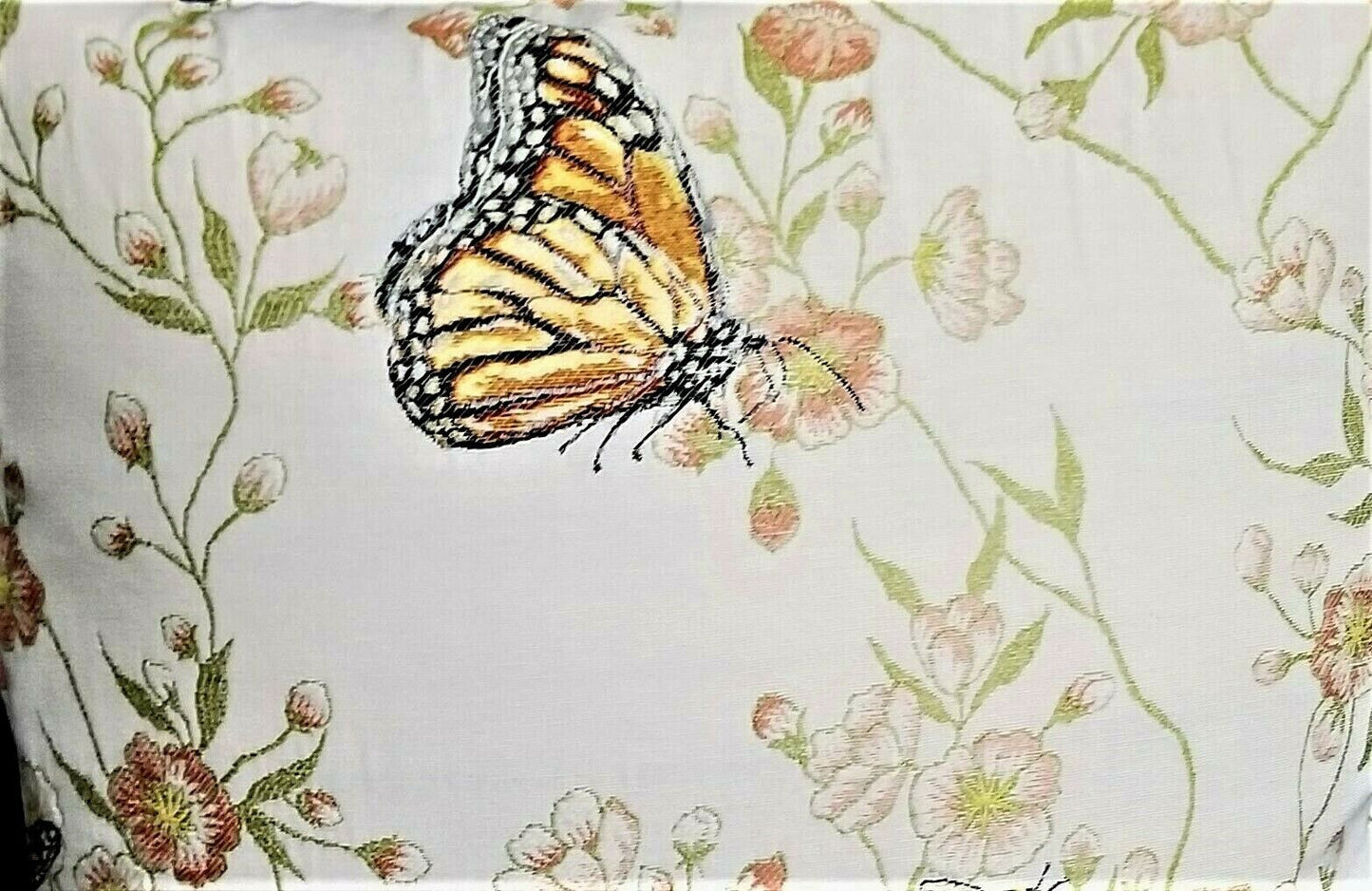 Embroidered Butterfly Bumblebee Floral Brocade Cotton & Down Throw Pillow