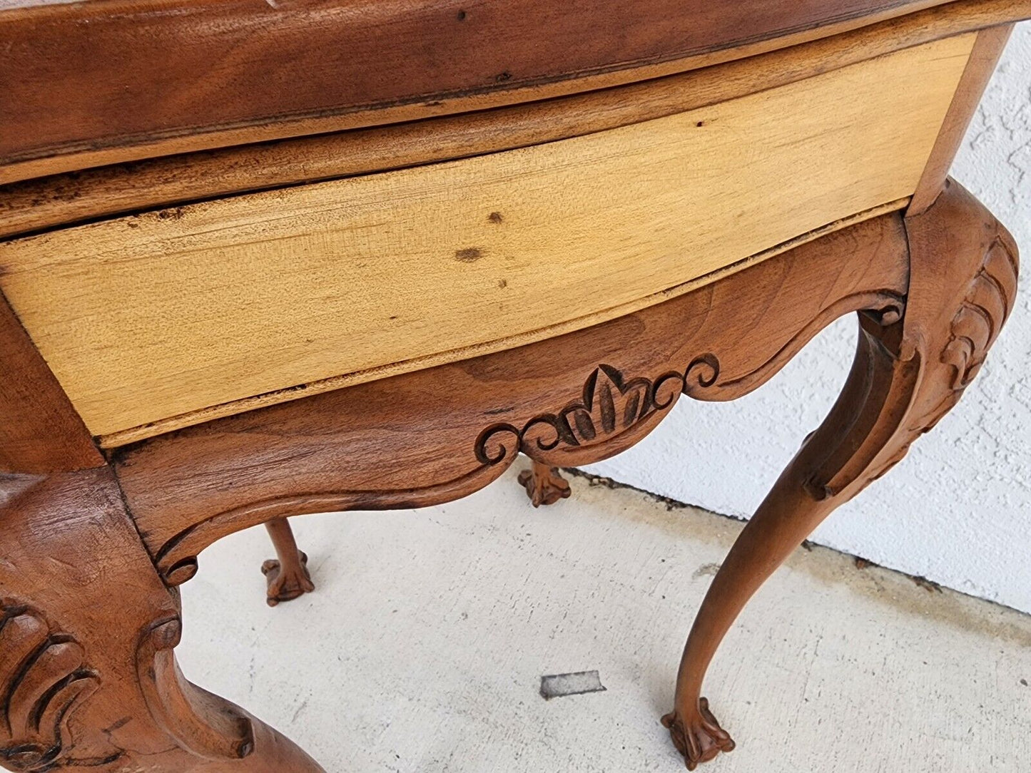 Antique Accent Table French Side Lamp Solid Wood Burl Top