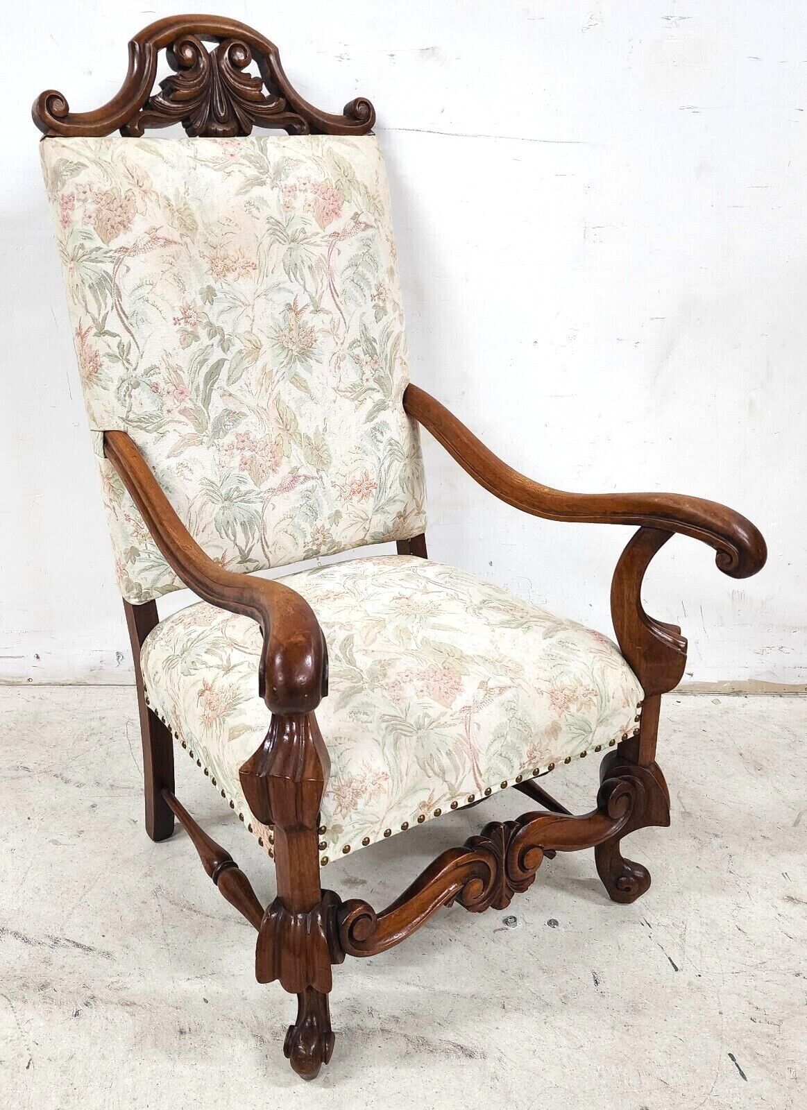 1800s French Louis XIII Walnut Throne Armchair
