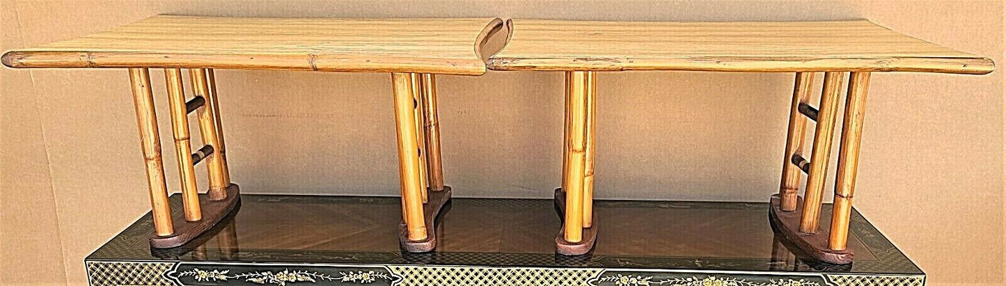 Vintage Bamboo Boho Chic Chinoiserie Side End Tables - A Pair