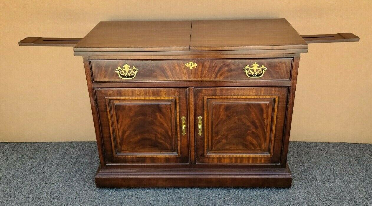 Vtg DREXEL Flame Mahogany Flip Top Rolling Buffet Sideboard Dry Bar Server Cart