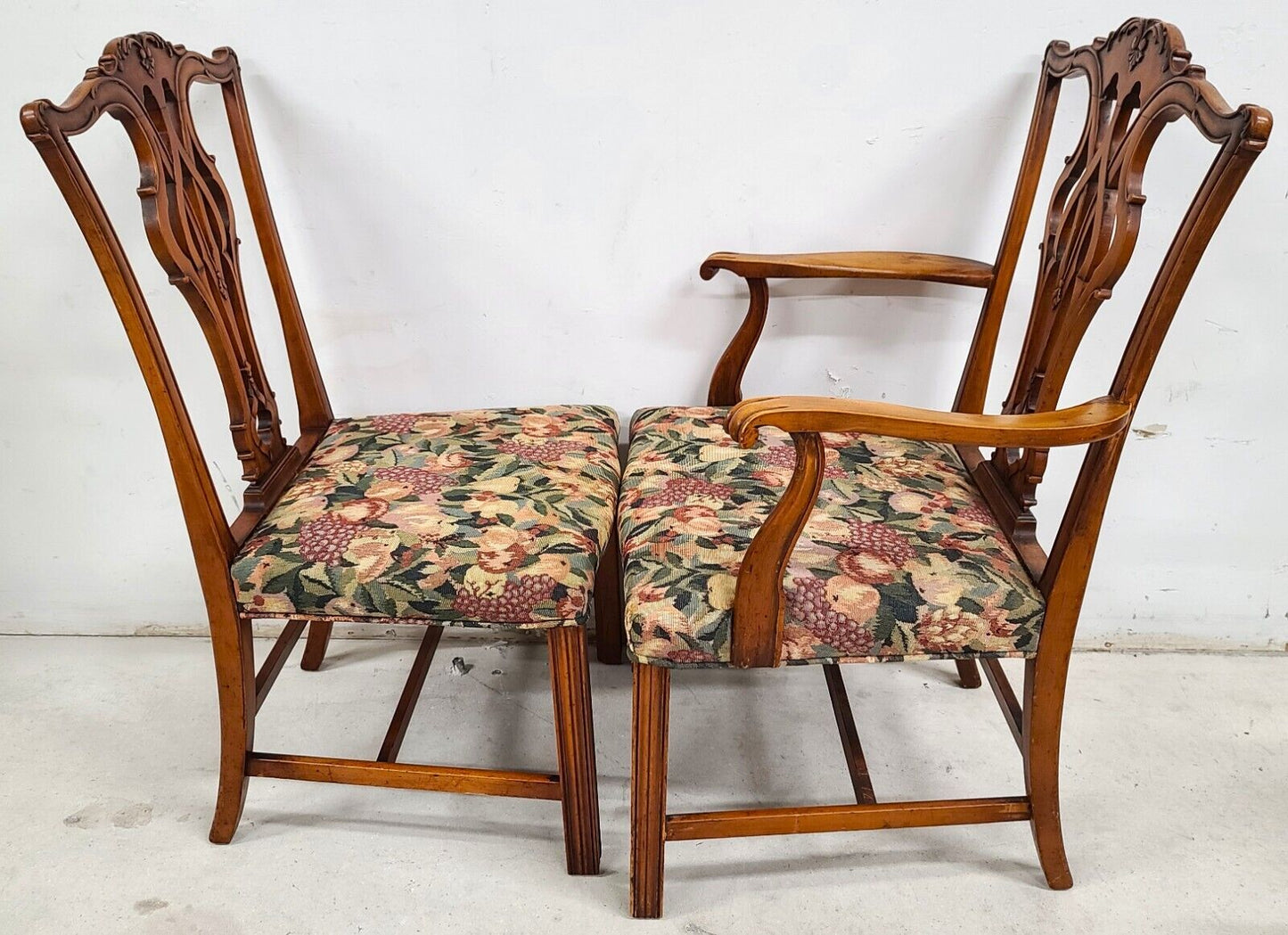 Antique 1930s Set of 6 Mahogany Chippendale Dining Chairs
