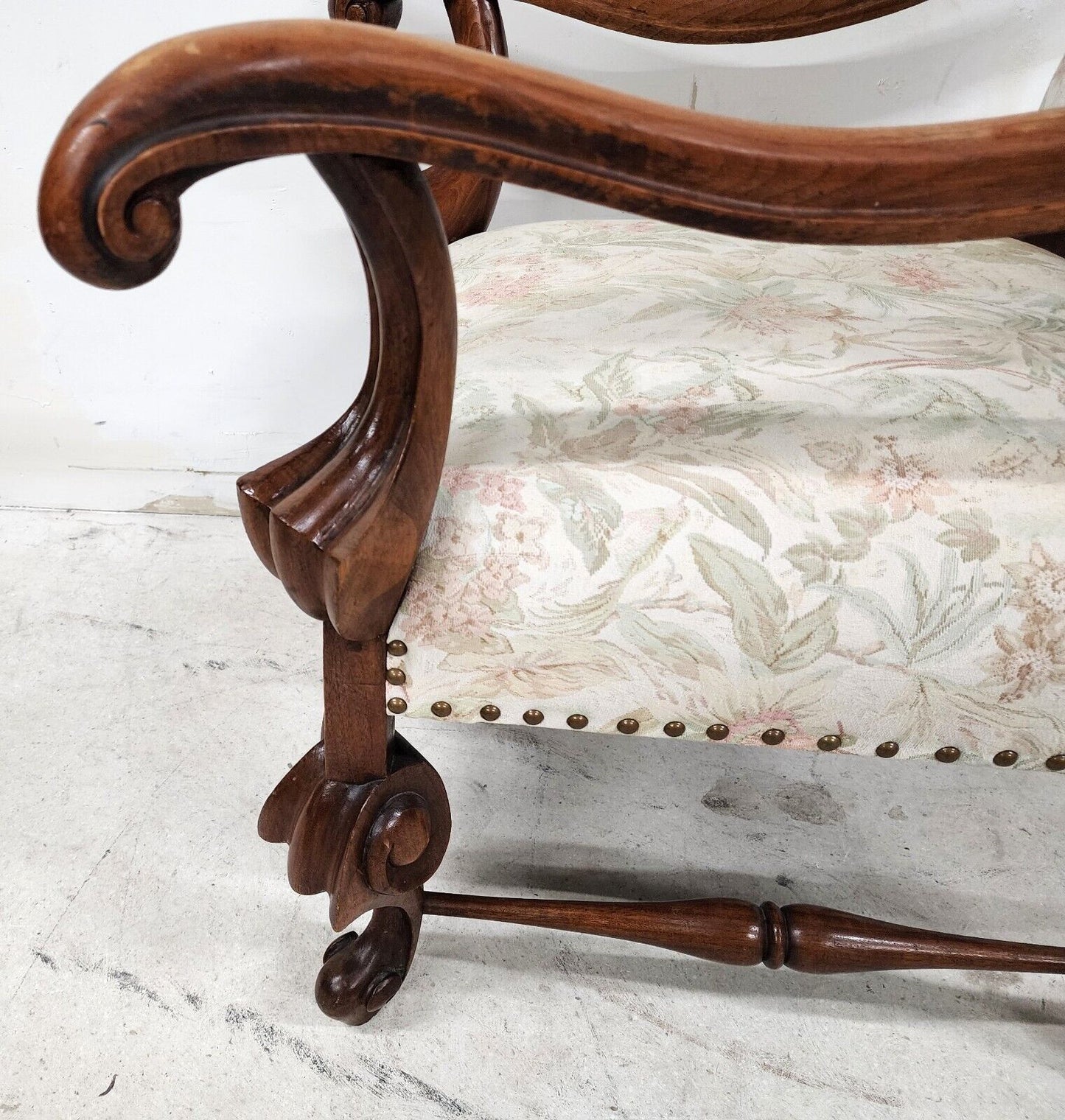 1800s French Louis XIII Walnut Throne Armchair